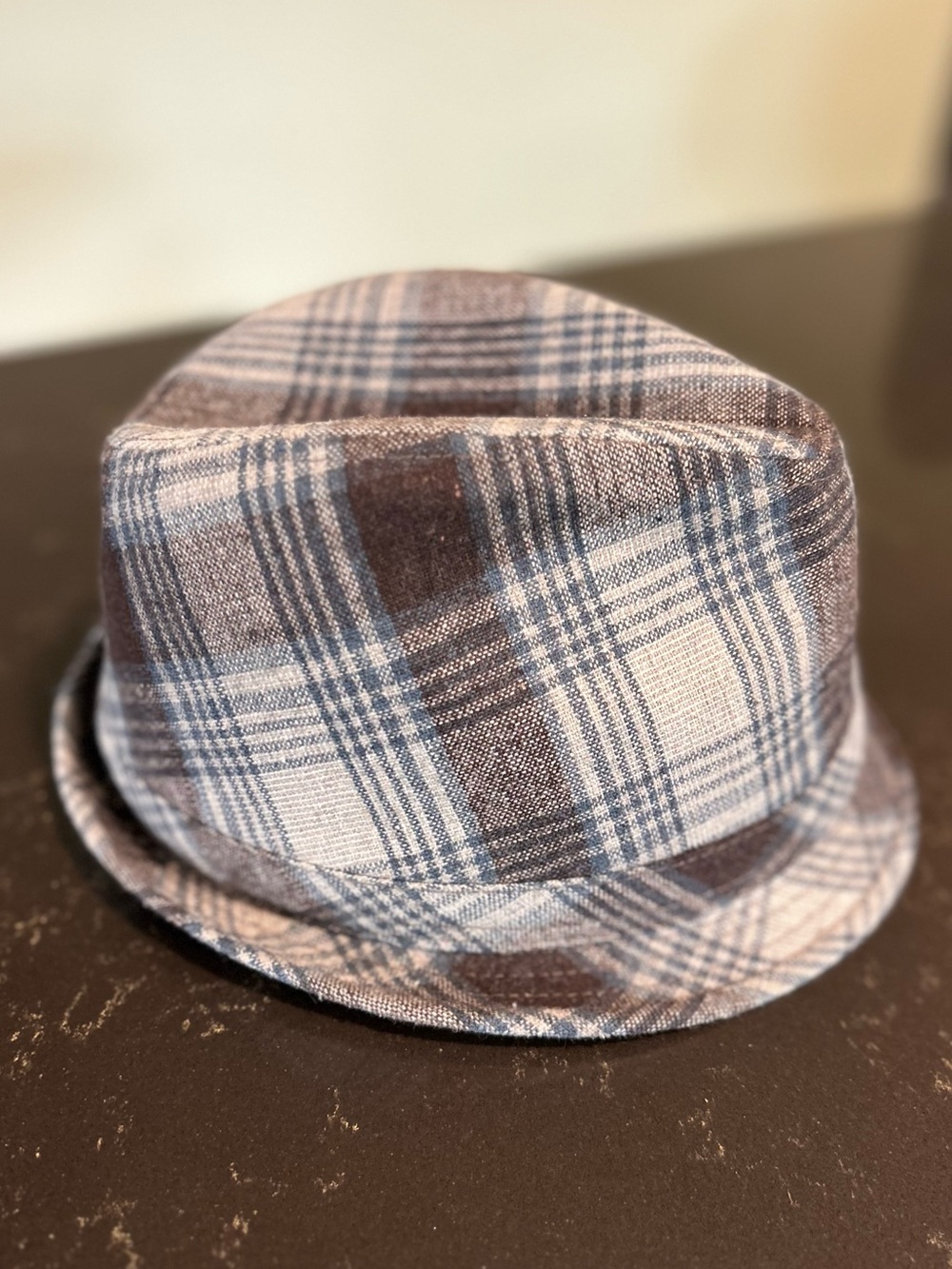 Vintage Plaid Wool Fedora with Satin Lining